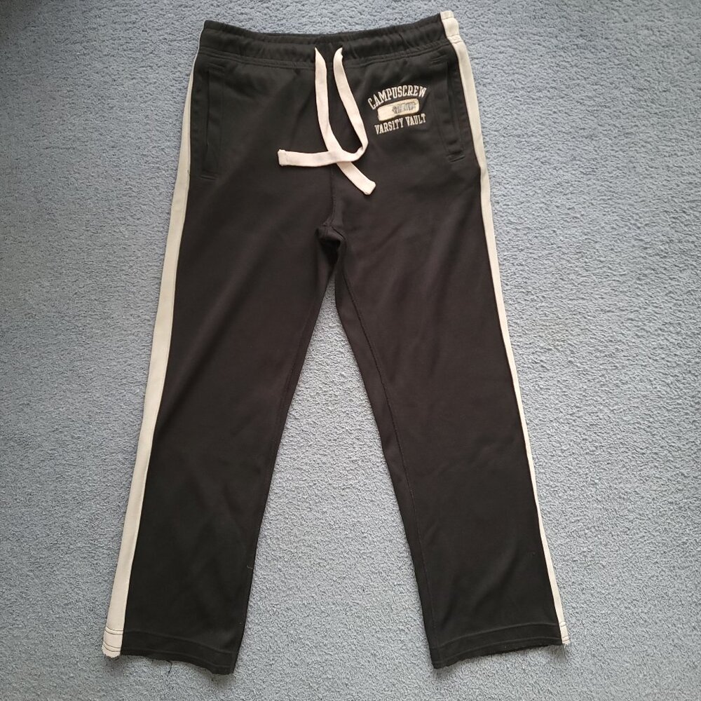 Campus Crew Vintage Y2K Varsity Vault Track Pants Black Side Stripe Men's S